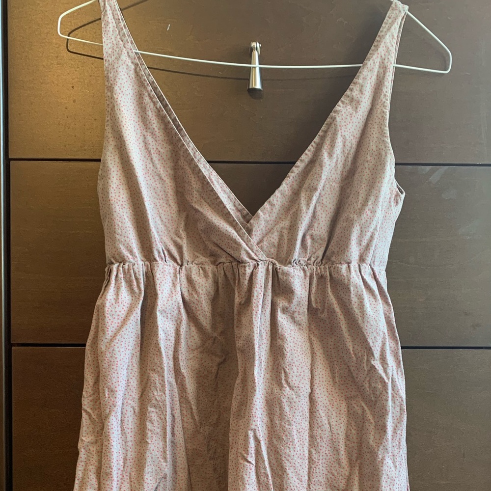 Mauve-taupe+red polka dot cotton tunic dress